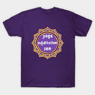 Violet Mandala and Sign 'Yoga Maditation Zen' for yogis T-Shirt